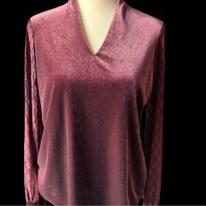 Elegant Velvet V-Neck Top - burgundy